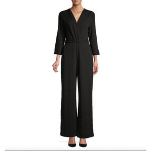 H Halston Women's V Neck Jumpsuit In Black Size M